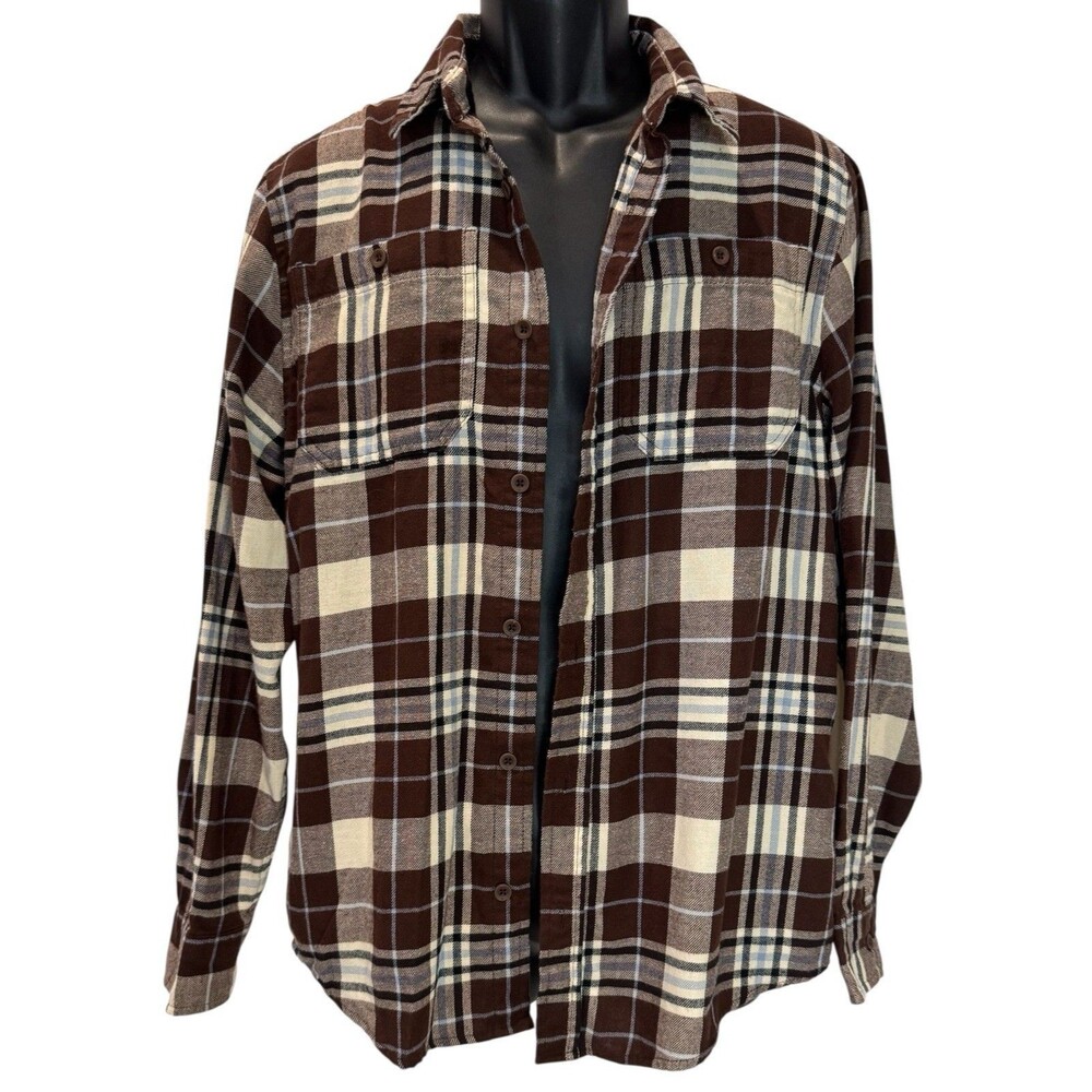 Men’s Alpine Design Brown Plaid Flannel Button Up Shirt Size Medium M